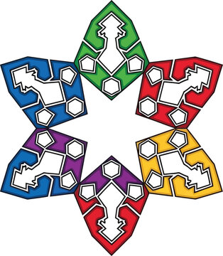 Colorful six pointed islamic geometric star pattern illustration with geometric