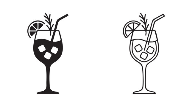 aperol spritz glass icon set, cocktail illustration