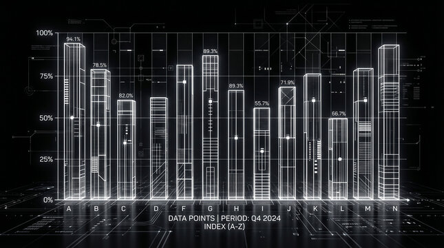 Futuristic transparent digital bar chart displaying financial performance perfect for advanced corporate investment reports and professional analytics