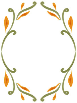 Hand-painted floral wreath frame with green vines and orange leaves