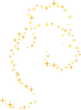 Sparkling yellow stars dust trail vector illustration, glowing magic stardust curve on transparent background
