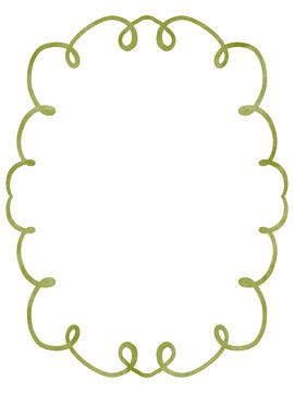 Hand drawn olive green curly frame with watercolor texture