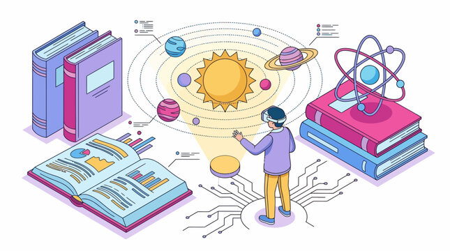 VR Tech Sun Book STEM Kid Learn Data Space Atom Skill Map Web Art Lab