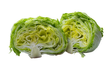 Obraz premium Two Cut Iceberg Lettuce Halves with Layered Leaves.
