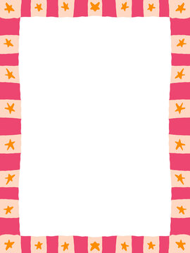 Pink and beige striped border with orange stars