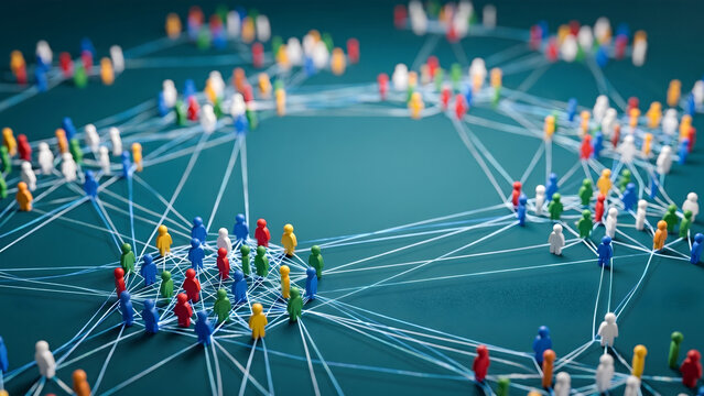 Abstract representation of a global network connecting diverse groups of people