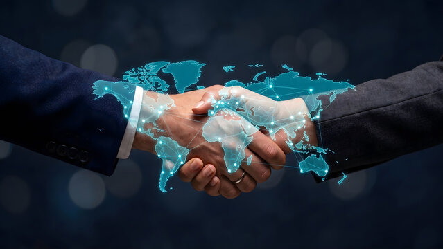 Global Business Partnership and International Corporate Handshake Concept