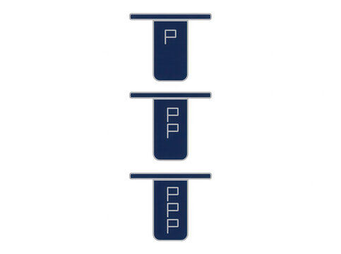 Illustrazione grafica minimalista con tre icone verticali blu scuro che mostrano una progressione numerica di lettere P, rappresentando un concetto di crescita, scalabilit&agrave; o livelli di servizio.