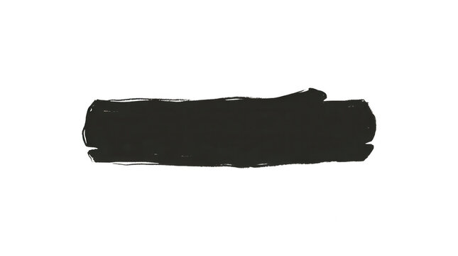 Un tratto orizzontale di pennellata nera realizzato con inchiostro denso su uno sfondo bianco pulito, perfetto come elemento grafico per design minimalista, maschera di livello o texture artistica.
