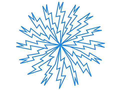 Un'illustrazione vettoriale stilizzata di un fulmine blu a forma di stella o raggiera, con linee a zig-zag che si irradiano dal centro su uno sfondo bianco pulito, ideale per design grafici moderni.