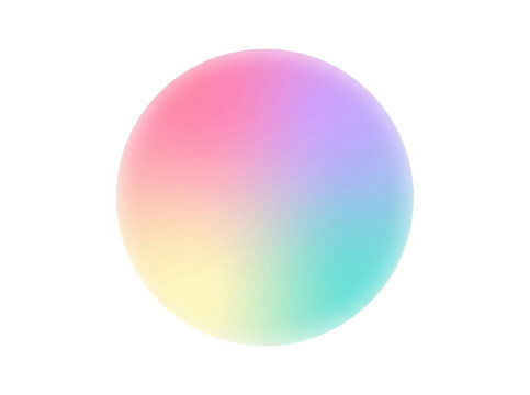 Una sfera perfetta con una sfumatura di colore arcobaleno pastello isolata su uno sfondo bianco puro, che mostra un design astratto moderno con transizioni cromatiche morbide e luminose.