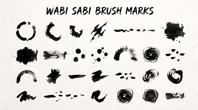 Monochrome Hand-Painted Artistic Brush Marks and Grunge Ink Splatters for Creative Design Assets and Textural Backgrounds