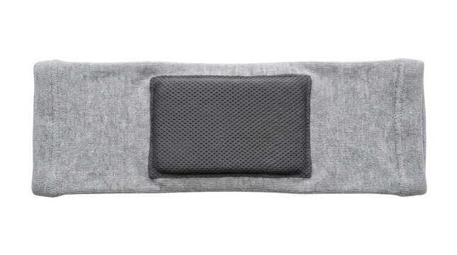 Fascia elastica sportiva di colore grigio con inserto protettivo imbottito nero centrale, isolata su sfondo bianco, ideale per protezione articolare, supporto muscolare o accessori per il fitness.