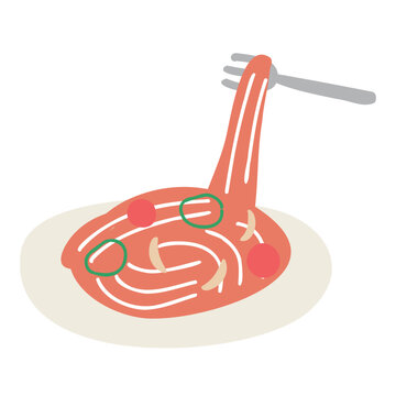 フォークで掬い上げられたナポリタンの手書きイラスト
