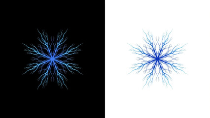 Fototapeta premium Radiant blue electric lightning starburst discharge isolated on white and black backgrounds