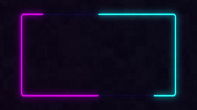 Moving neon rectangle frame, abstract glowing lights, seamless concert background