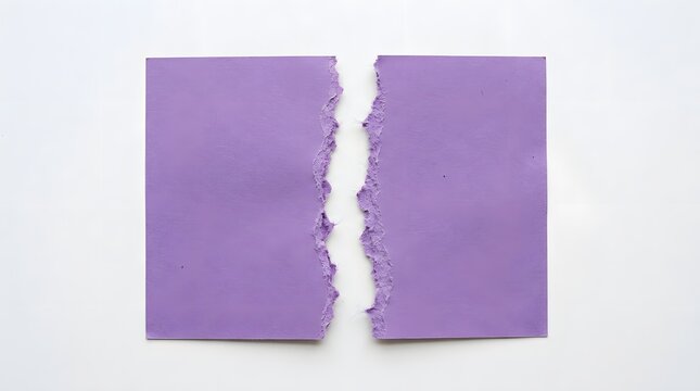 Divided purple paper sheet splits vertically down the center into two separate matching halves.