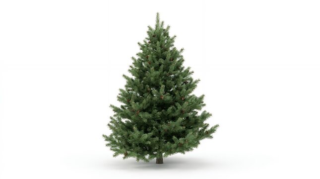 Single green fir tree isolated on white background for Christmas design projects.