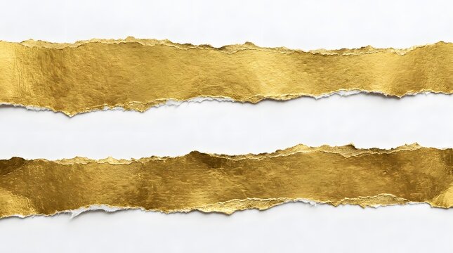Gold foil paper strips arranged in parallel horizontal lines display ragged torn edges.