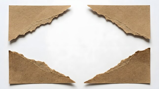 Cardboard pieces arranged in four corners frame a large open space on a plain white backdrop.