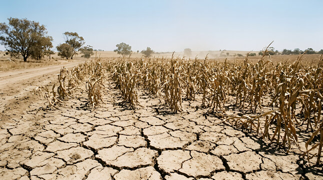 Withered Corn Field Under Extreme Heat