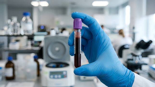 Detailed examination of a blood sample in a modern medical laboratory setting for diagnostic purposes
