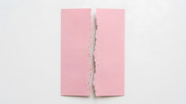 Divided pink paper split vertically down the middle displaying raw torn edges.