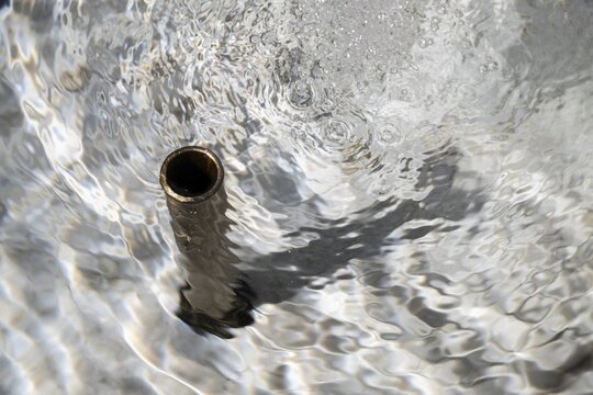 Drain, marble water basin, San Giovanni Battista Roman Catholic Church, Mogno, Maggia Valley, Valle Maggia, Municipality of Lavizzara, Canton of Tessin, Switzerland