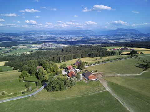 View of Horben viewpoint with Lake Zug and Rigi in the back, Beinwil Freiamt, Canton of Aargau, Switzerland
