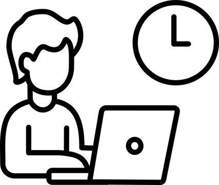 Remote Worker Laptop and Time Management Productivity Line Icon Vector
