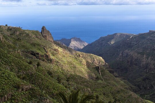 Landscape in the south of La Gomera. View of mountains and sea. La Gomera, Canary Islands, Spain
