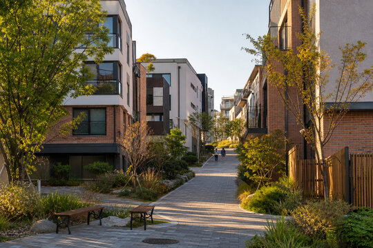 Contemporary Korean Urban Neighborhood with Green Pedestrian Lane