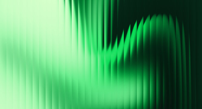 Abstract fractal green gradient background featuring vertical translucent shapes, soft light, smooth glow, and layered geometric forms