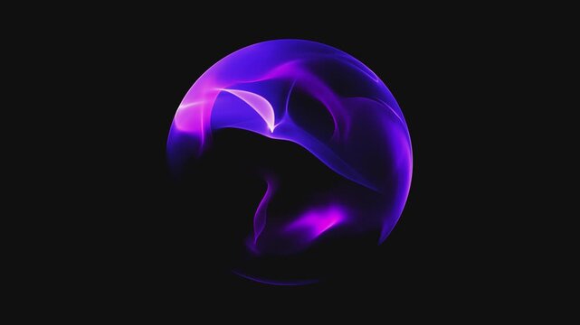 Stylized glowing purple blue neon sphere on dark background. Perfect for tech branding and interfaces. Futuristic sci-fi orb, network connection, big data core, digital AI visual with particles.
