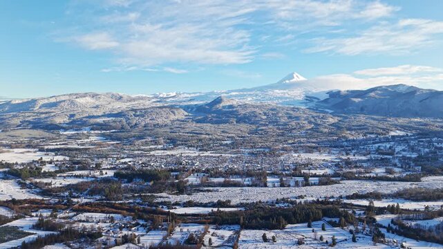Aerial View Melipeuco Town Llaima Volcano Snow Mountains Andes Chile Landscape