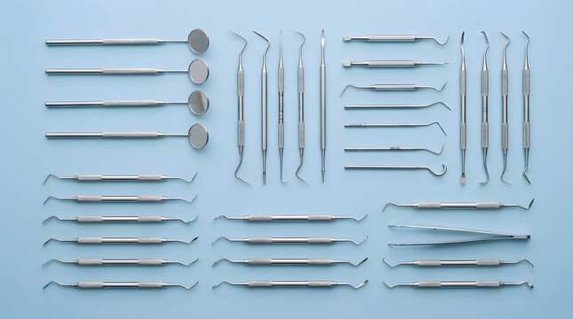 A comprehensive collection of surgical instruments displayed for medical procedures and healthcare applications