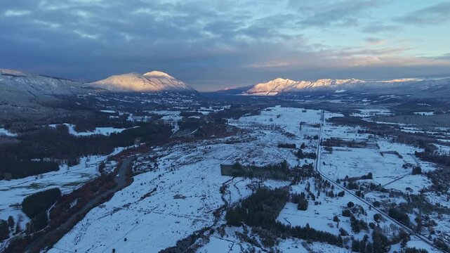 Snowy Mountains at Valley River Route of Melipeuco high frame rate, Chile Landscape Aerial Flight