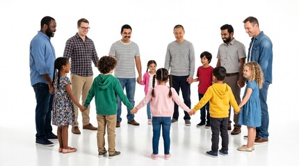 Obraz premium Diverse group of adults and children holding hands in a circle