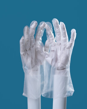 Transparent Clear Plastic Gloves Pair Concept of Medical Protection and Sanitation