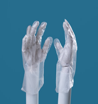 Transparent Clear Plastic Gloves Pair Concept of Medical Protection and Sanitation