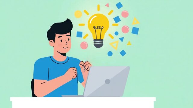 Man finding creative idea while working on laptop
