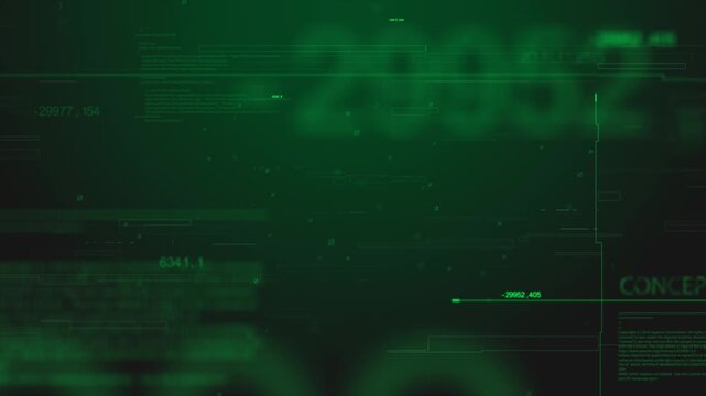 Digital interface data streams displaying changing numeric values in this dark green motion background animation loop