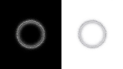 Obraz premium Textured white circular particle ring isolated on black and white backgrounds for