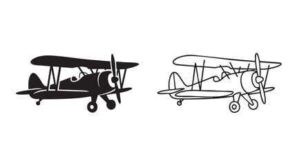 biplane vector icon set, aviation design featuring airplane © Shamsul