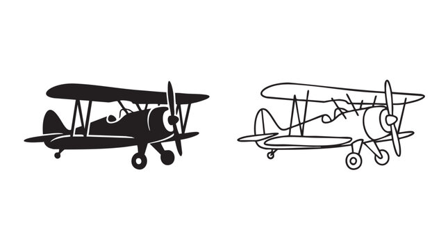 biplane vector icon set, aviation design featuring airplane