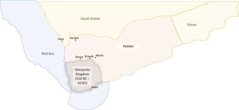 Map of the Ancient Himyarite Kingdom in South Arabia (110 BC &ndash; 50 BC)