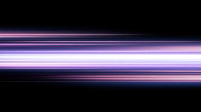 Abstract composition with horizontal light trails over black background, bright white core streaks surrounded by light purple and pale pink glowing parallel light lines conveying motion speed