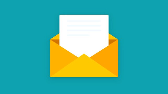 Email message notification concept animation with letter sliding out of envelope