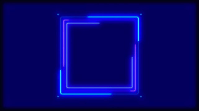 Glowing neon square frame pulsating with blue and purple light motion graphic loop