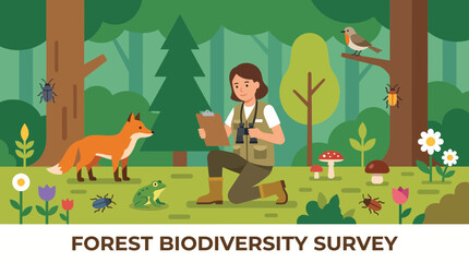 Fototapeta premium Ecologist Counting Species in Forest Biodiversity Study
